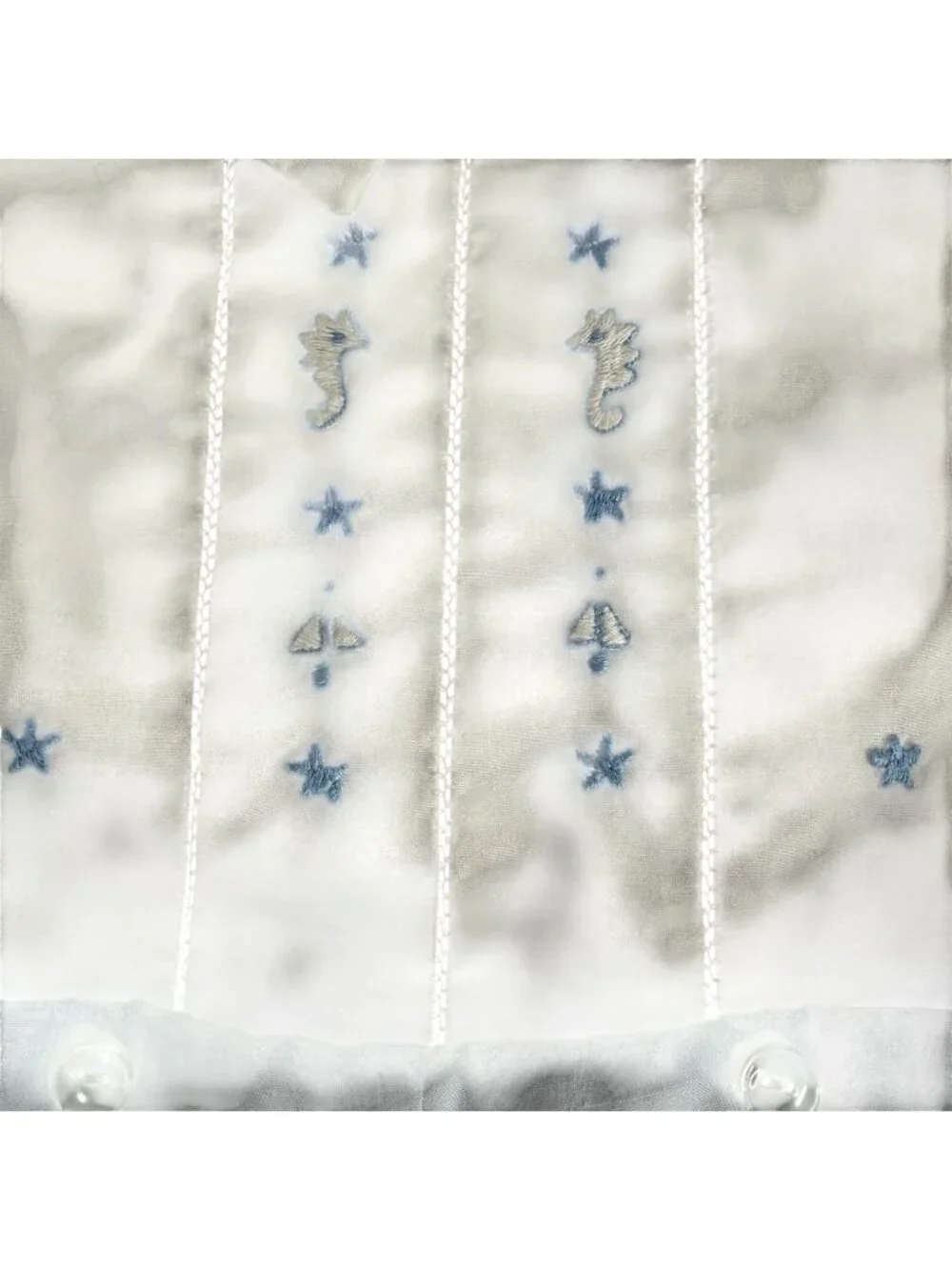 VTG Nannette Baby Boy Outfit White Blue Embroidered Romper Short Shirt Button 6M
